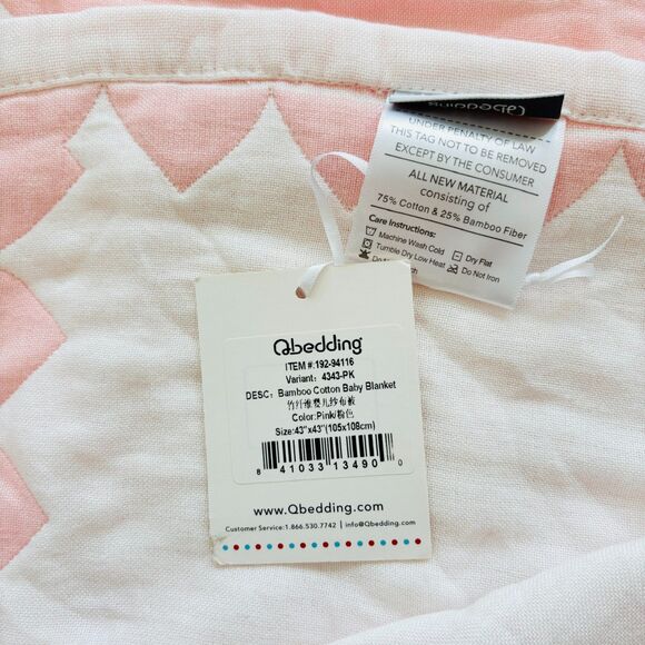 Bamboo Cotton Crib Baby Blanket QBedding Pink Baby Girl Blanket 43 X 43 Soft NWT - Picture 8 of 8